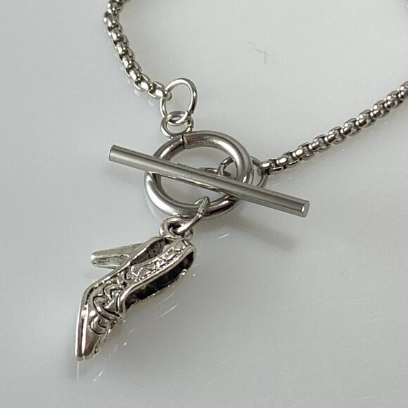 Silver Shoe Venetian Box Chain Necklace Stainless Steel - Picture 2 of 7